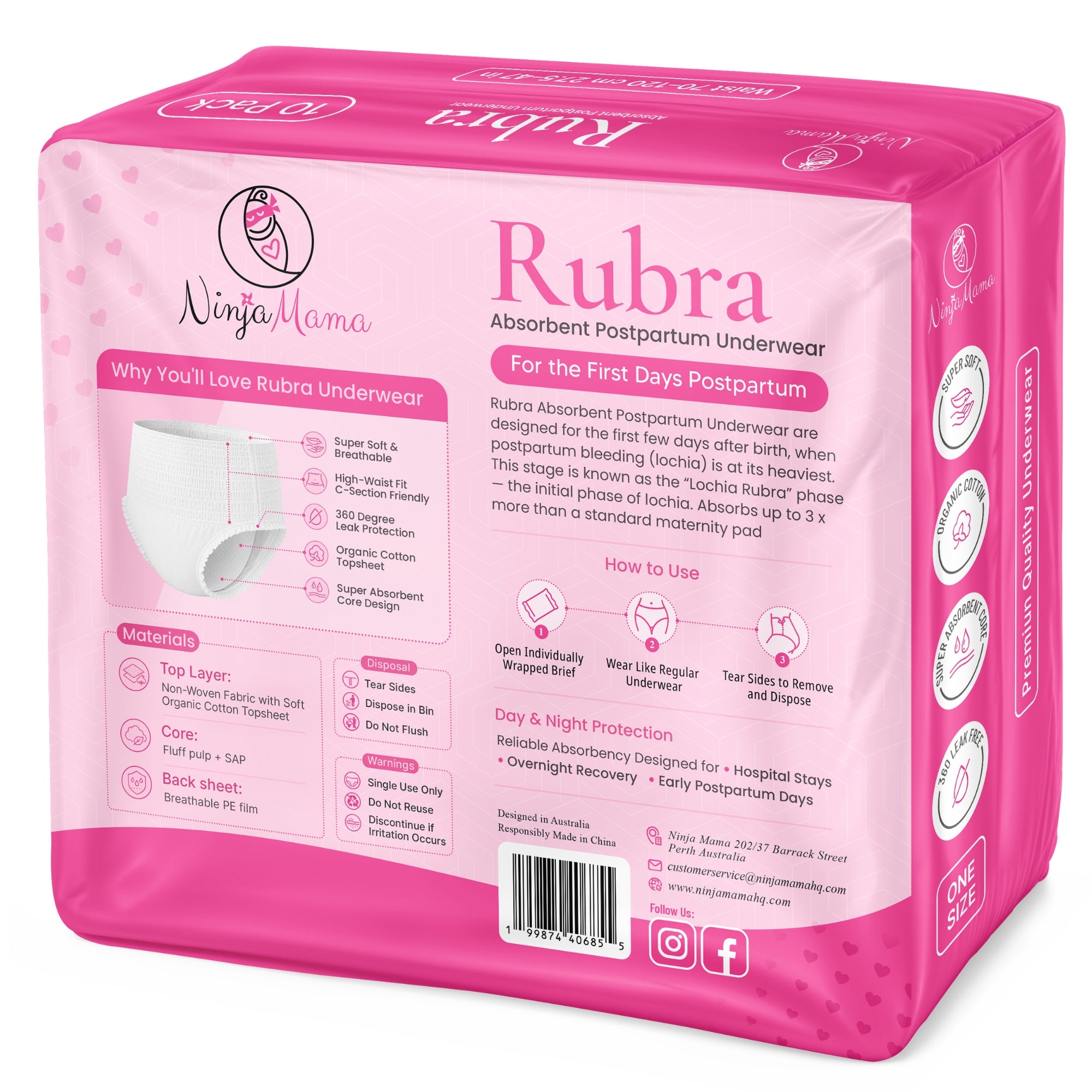 Ninja Mama Rubra® Absorbent Postpartum Underwear - Pack of 10