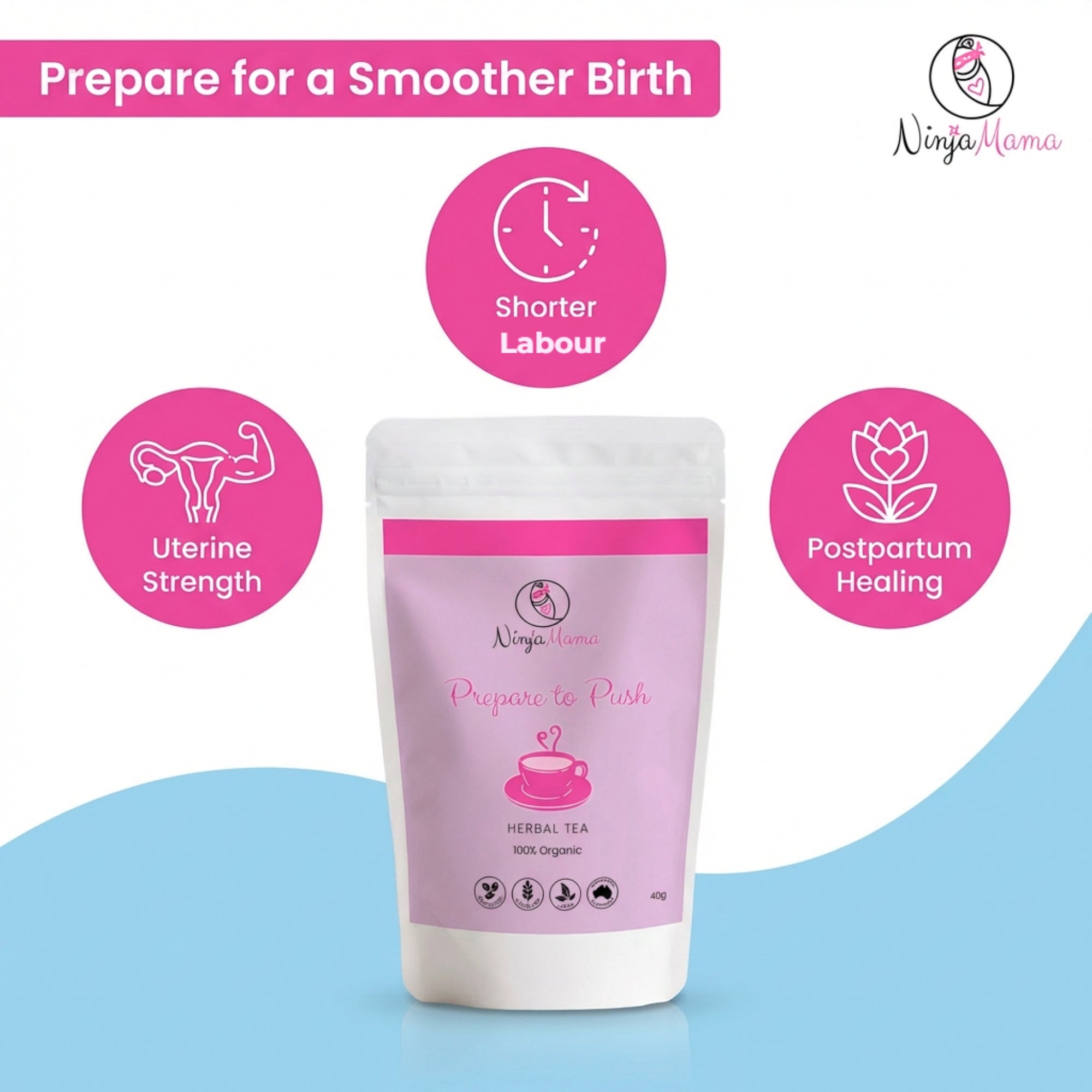 Ninja Mama Prepare to Push® Organic Loose Leaf Raspberry Leaf Tea 40g