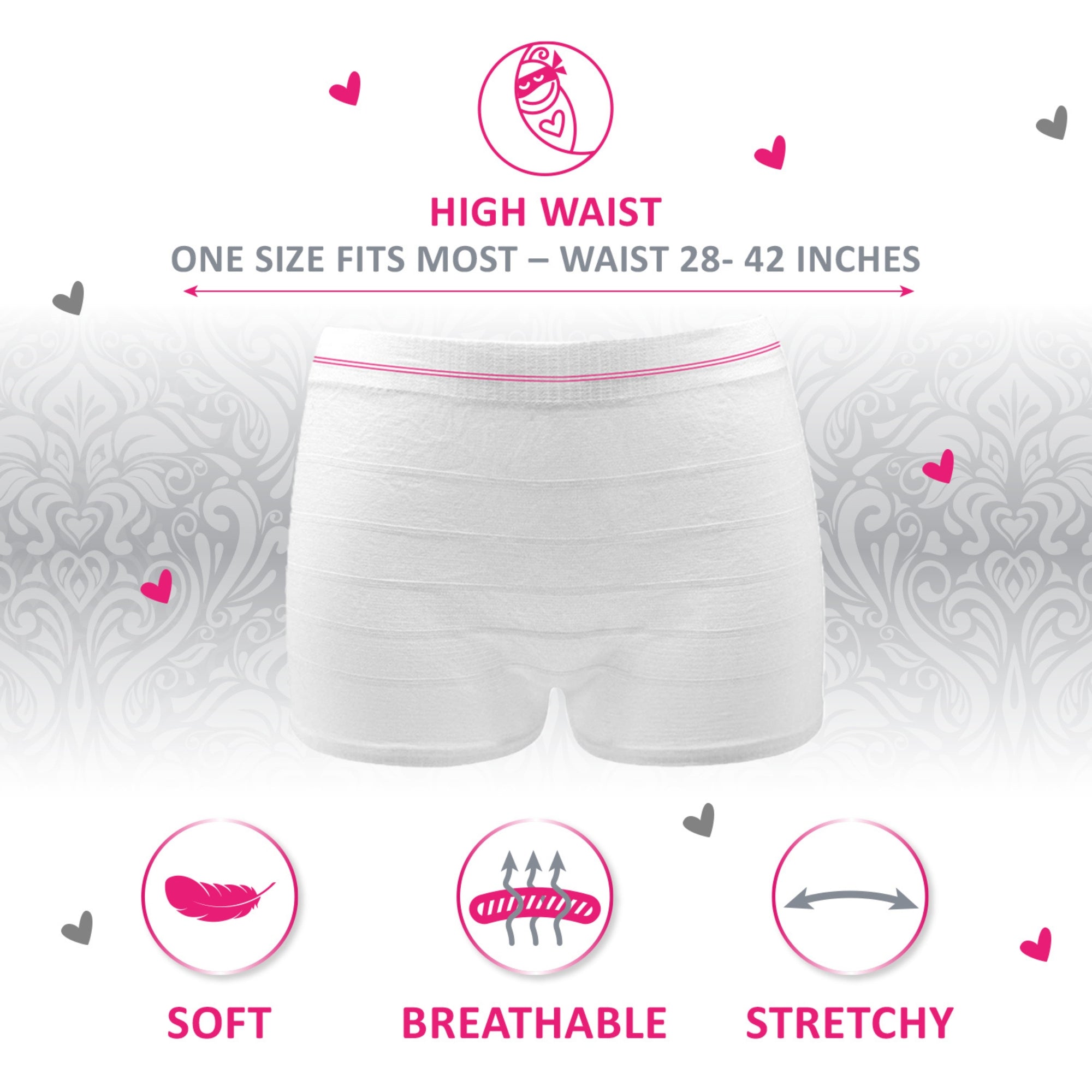 infographic showing ninja mama postpartum underwear benefits breathable soft stretchy