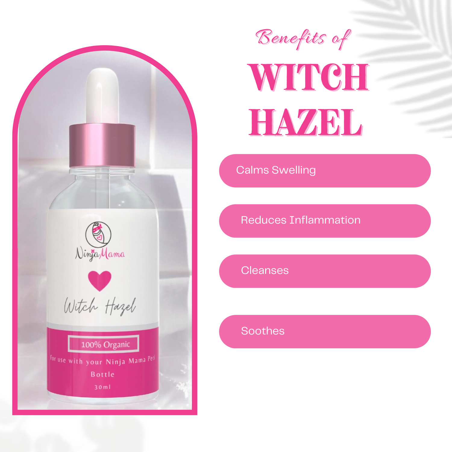 Ninja Mama Certified Organic Witch Hazel - Alcohol Free - 30ml - Witch Hazel for Postpartum | Ninja Mama