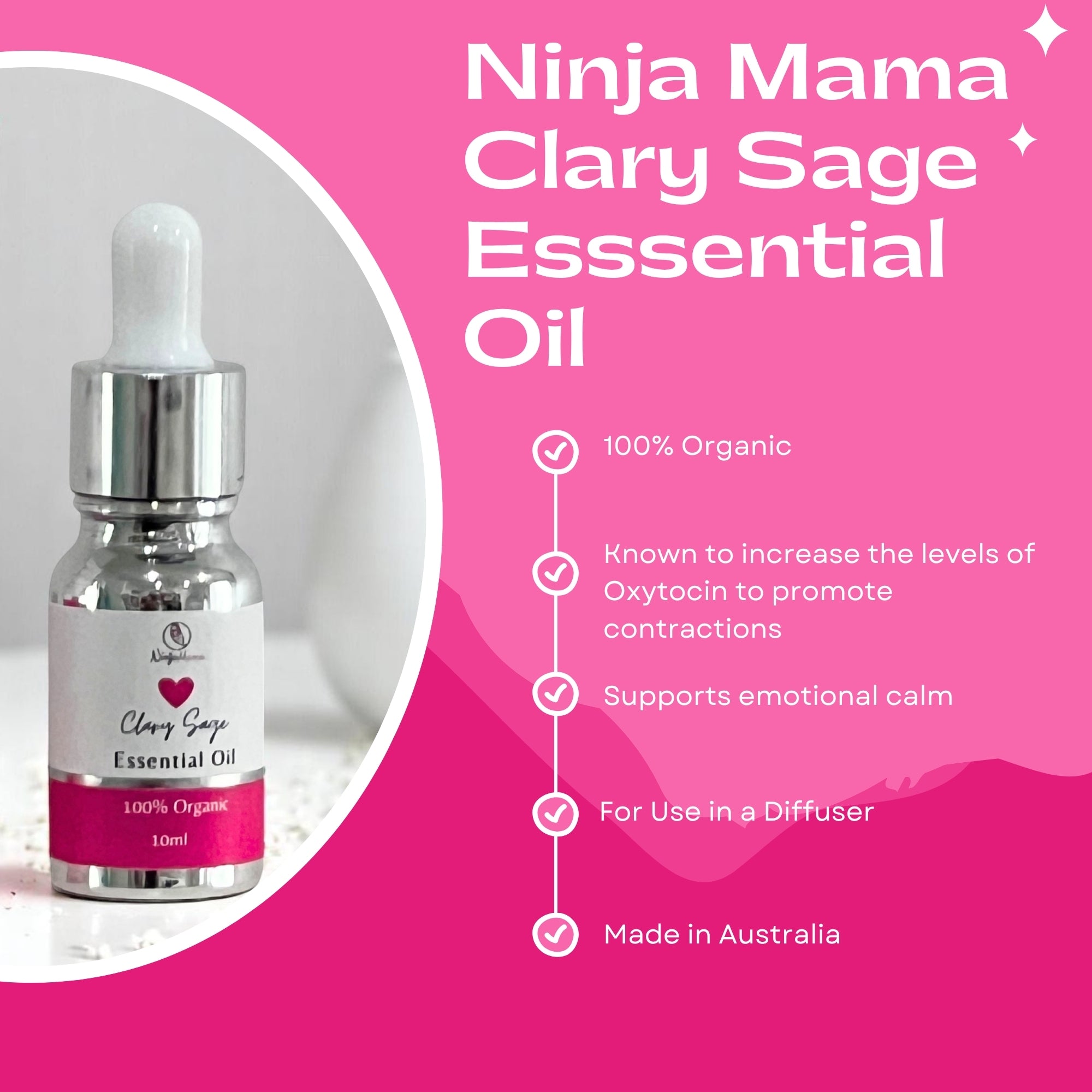 Ninja Mama Australian Made 100% Organic Clary Sage Essential Oil Dropper - 10 ml