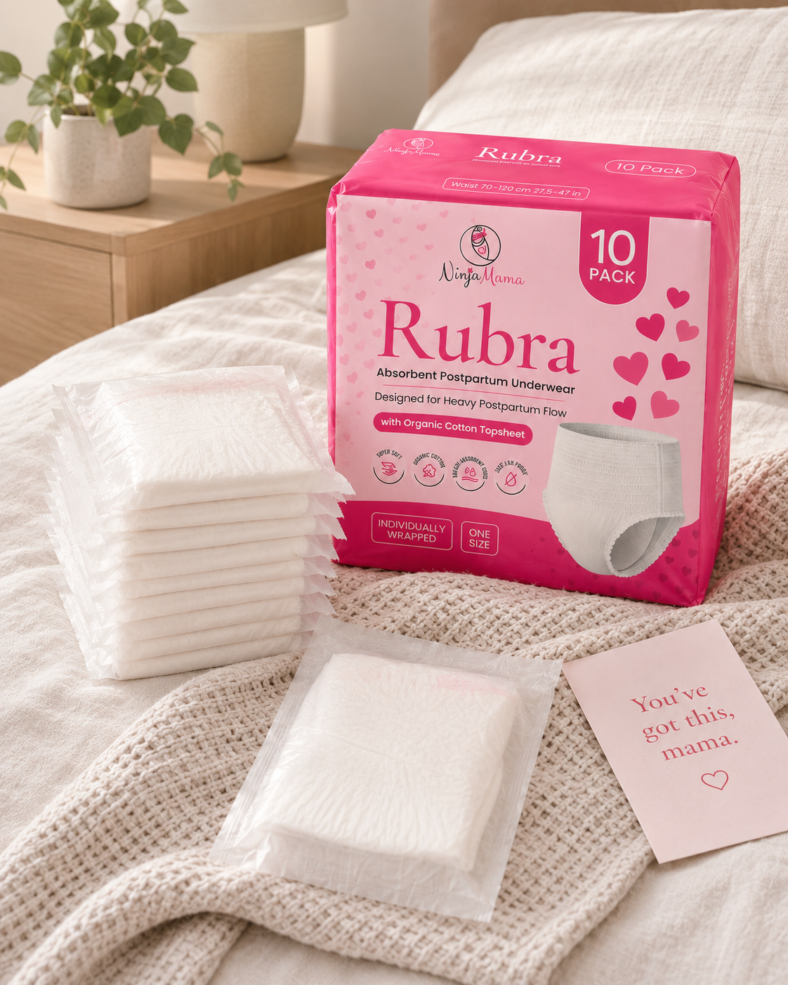 Rubra® Disposable Absorbent Postpartum Underwear With Organic Cotton - Pack of 10