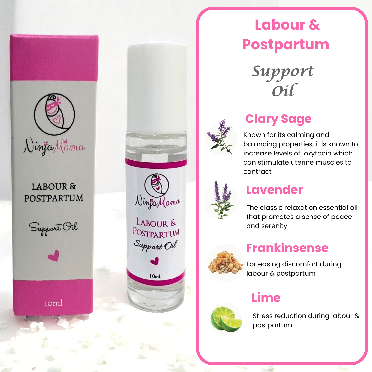 Ninja Mama Clary Sage Labour and Postpartum Support Oil Roller 10ml