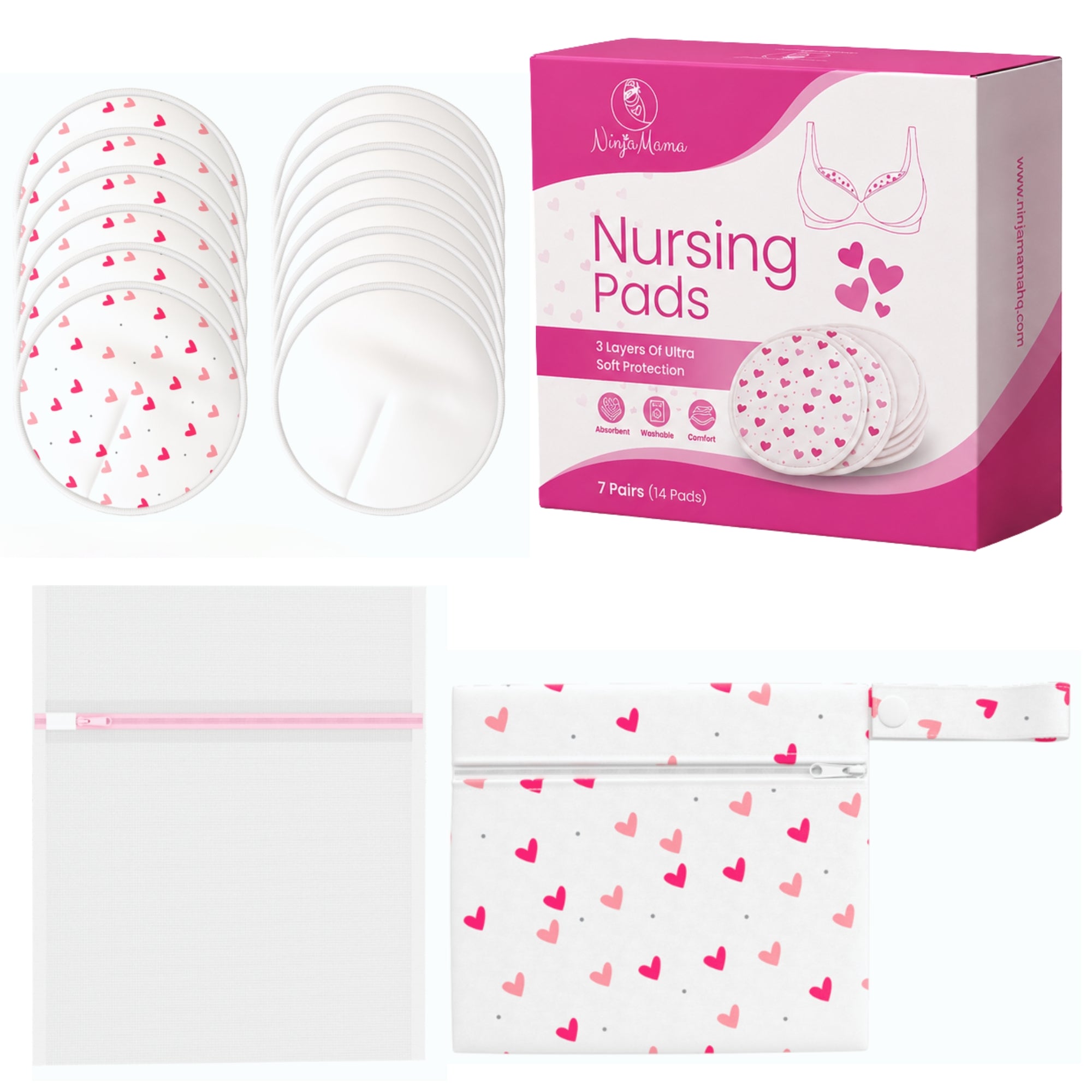 Ninja Mama Super Soft Bamboo Washable Breast Pads - Pack of 14 - (7 Pairs)