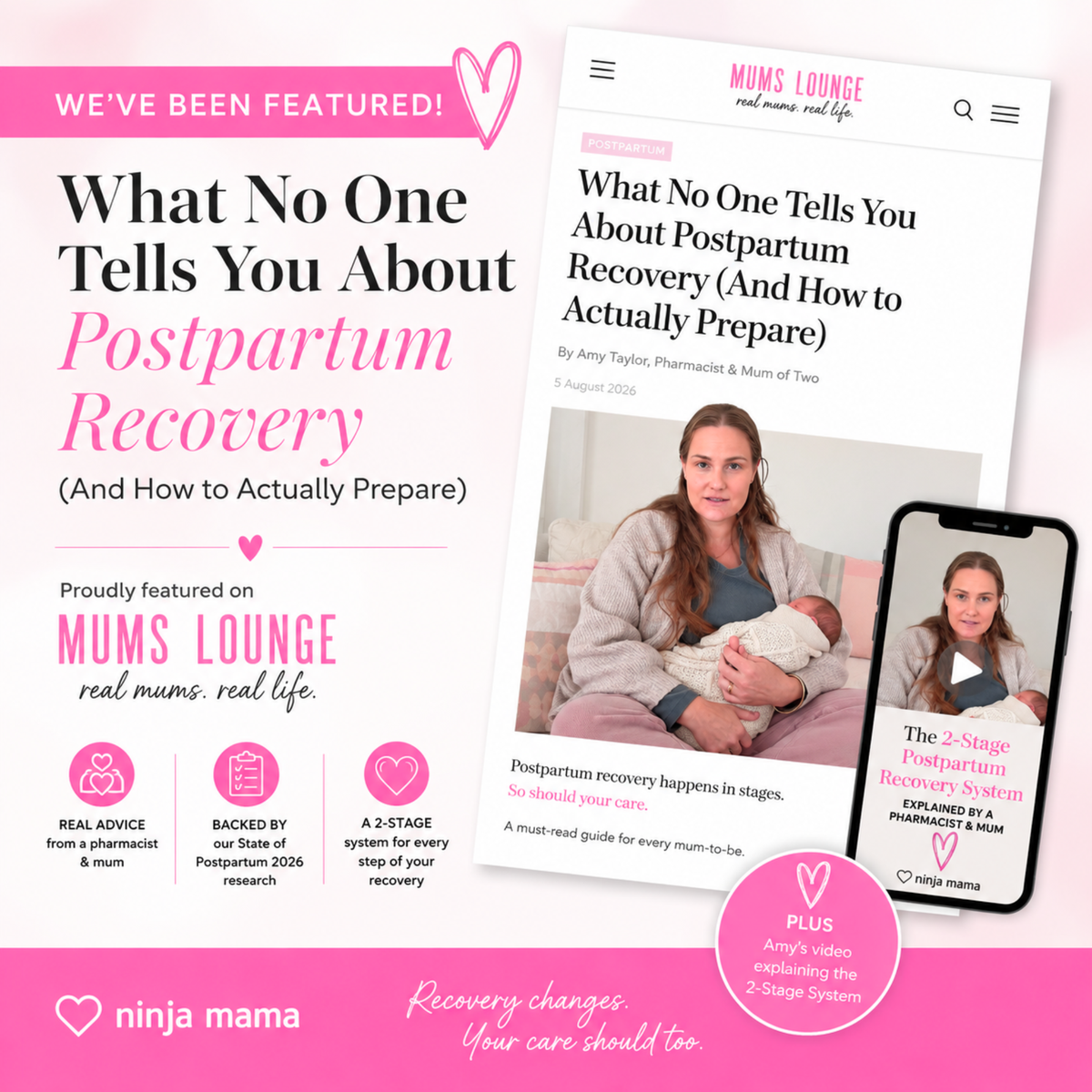 Pharmacist Amy Taylor discussing the Ninja Mama 2-Stage Postpartum Recovery System & State of Postpartum 2026 white paper for Mum's Lounge