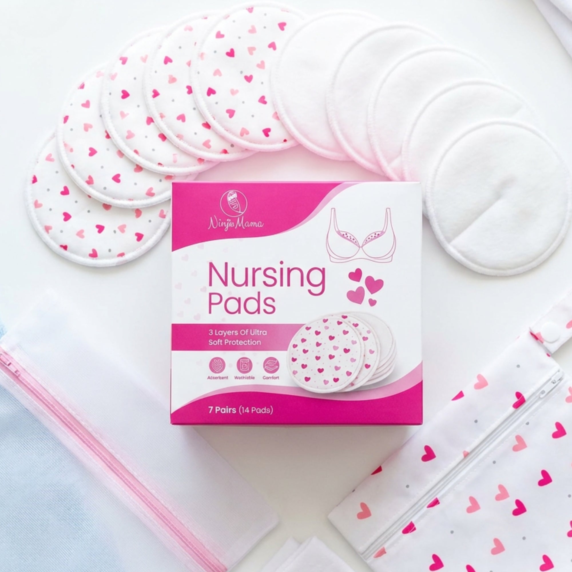 Ninja Mama Super Soft Bamboo Washable Breast Pads - Pack of 14 - (7 Pairs)