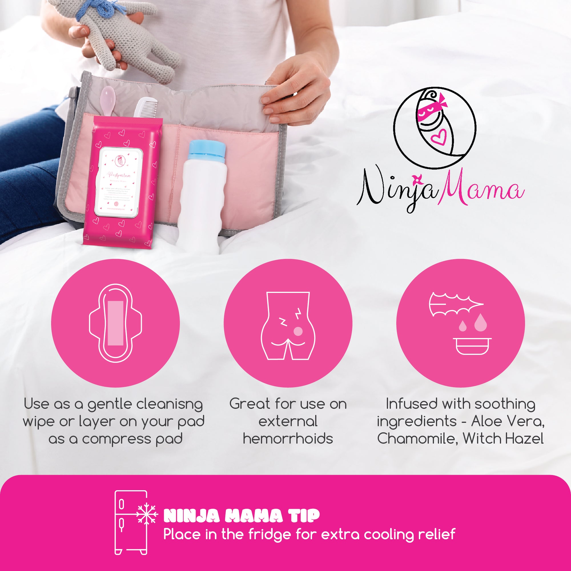 Ninja Mama Postpartum  Perineal Recovery Cooling Pad Liners/ Wipes. 2 X Packs of 45.