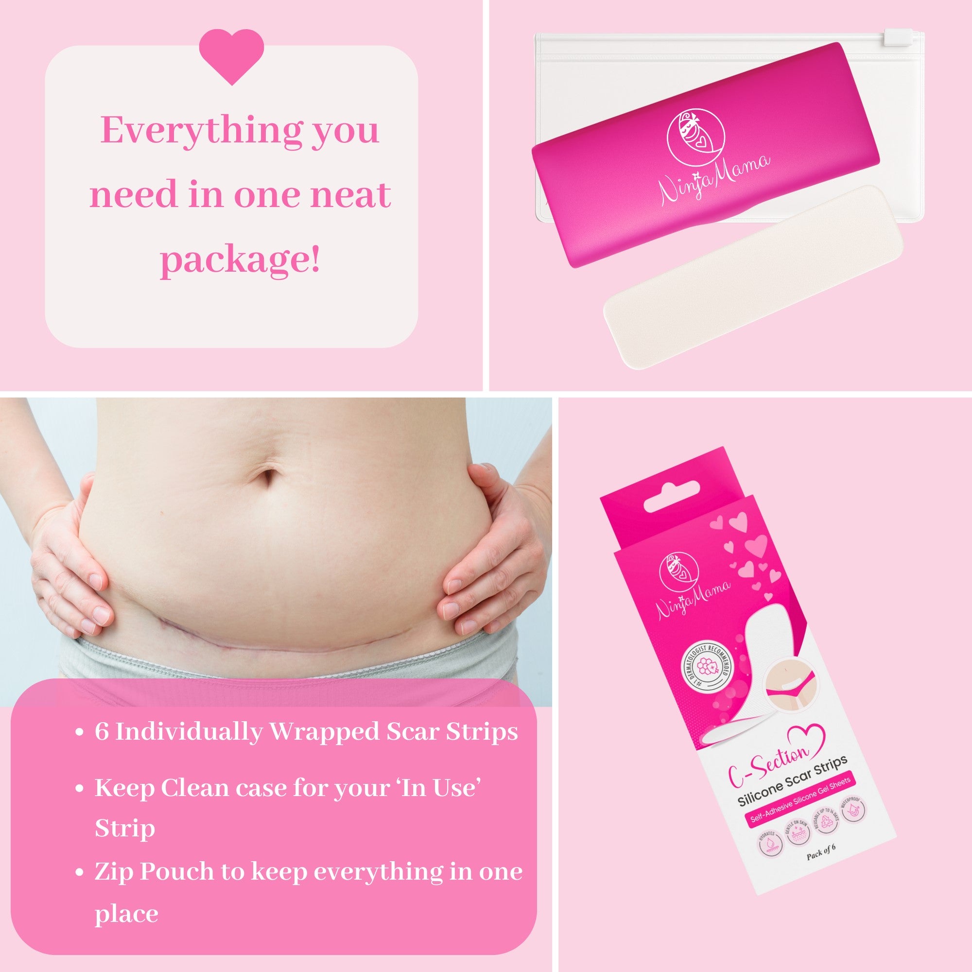 Ninja Mama Transparent C-Section Silicone Scar Strips - Pack of 6